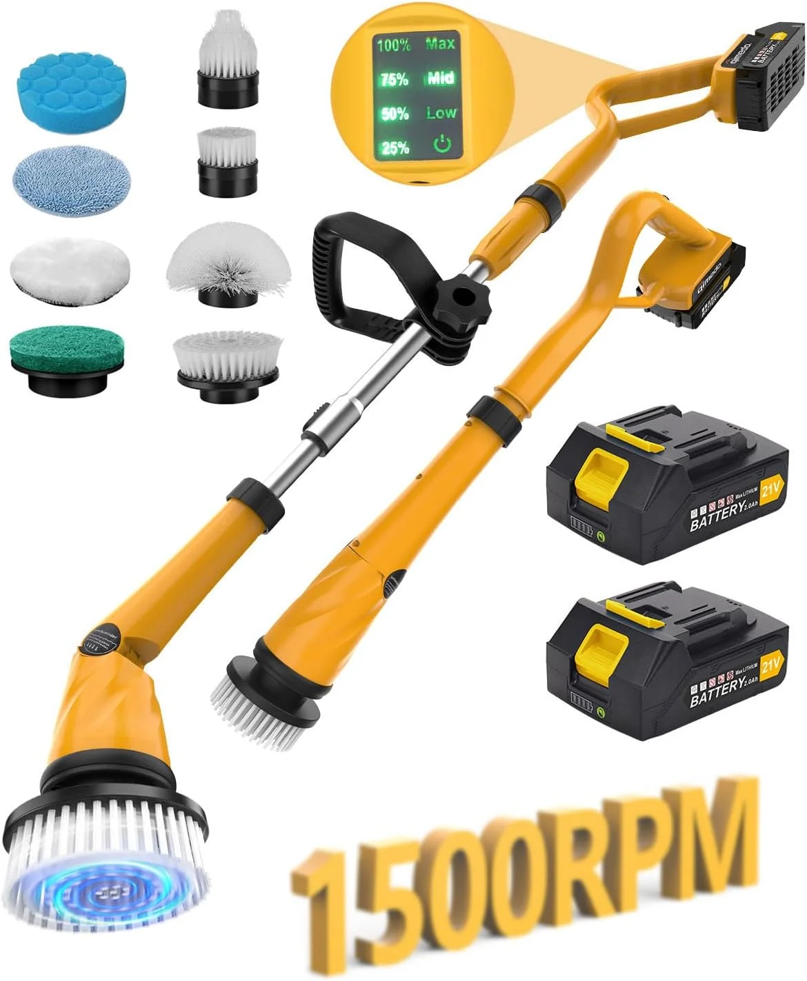 Smooth Qimedo 1500 RPM Electric Spin Scrubber with Two Batteries Q2 Pro Cordless Battery Powered Shower Scrubber Prestigious