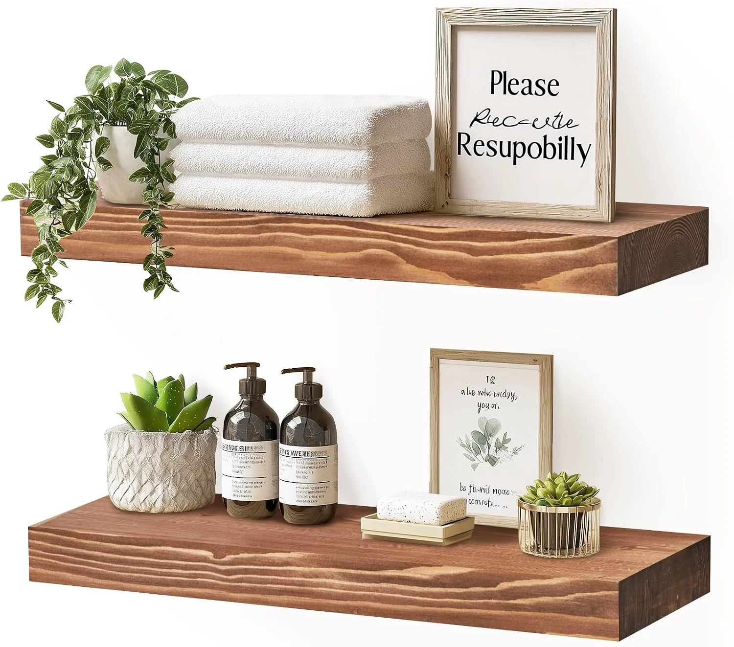 Elegant Solid Wood Floating Shelves 17 Inch Wall Shelves Set of 2 Brown High-Performance