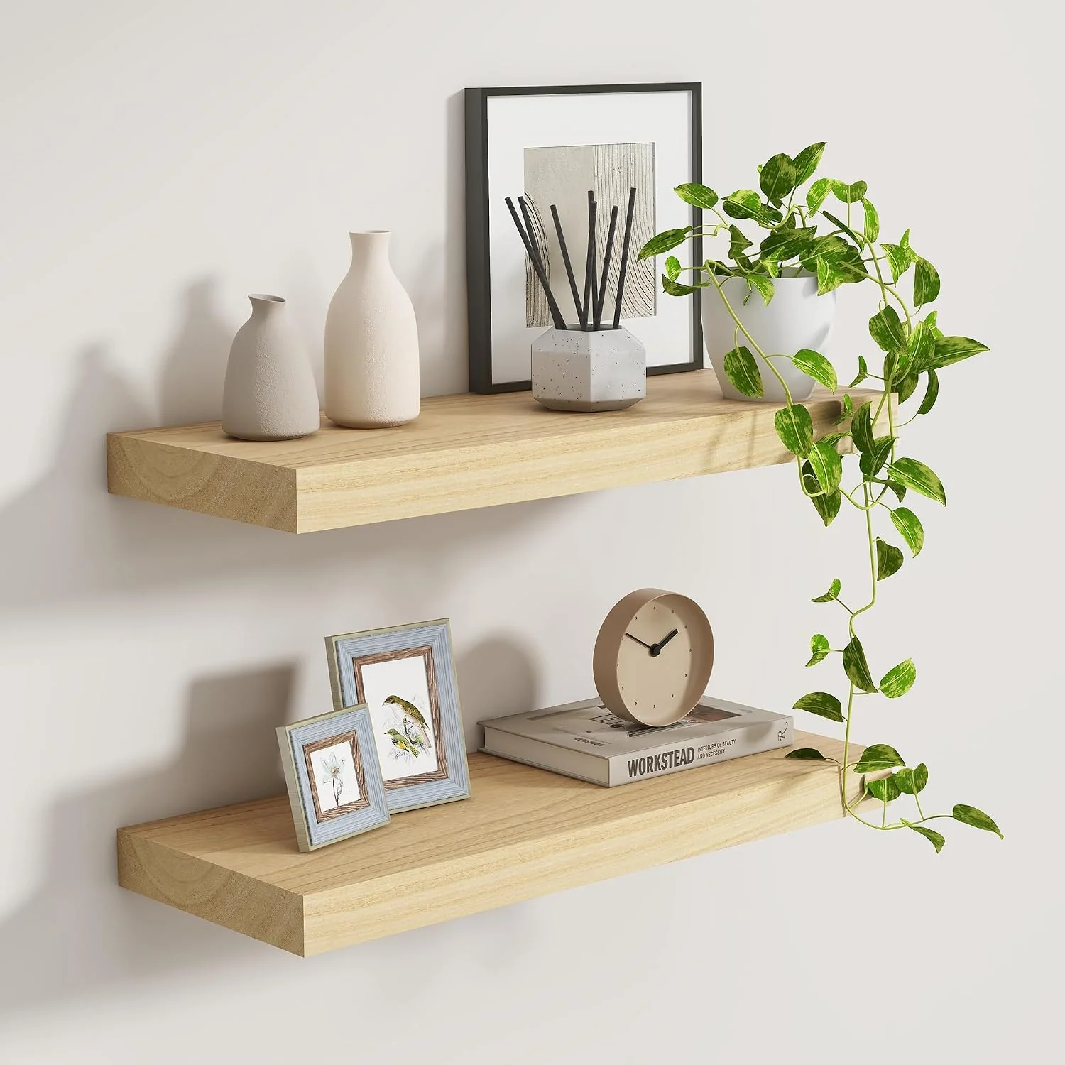 Carefully Designed Floating Shelves24 Inch Long 9 Inch Deep Floating Shelves for Wall Solid Wood Floating Shelf Deep Wall Shelves for Living Room Bathroom Kitchen 24 W x 9.3 D x 1.6 H Burlywood Set of 2 Elite