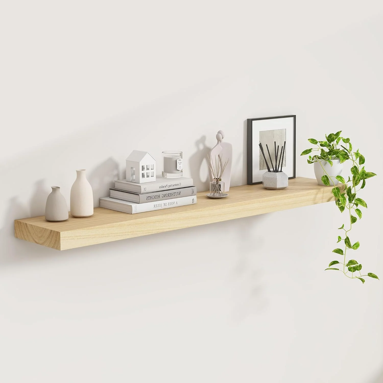 Practical 48 Solid Wood Floating Shelves 9.3 Inch Deep Floating Shelves for Wall Rustic Wooden Shelves for Wall Decor Large Fireplace Mantel for Storage Advanced
