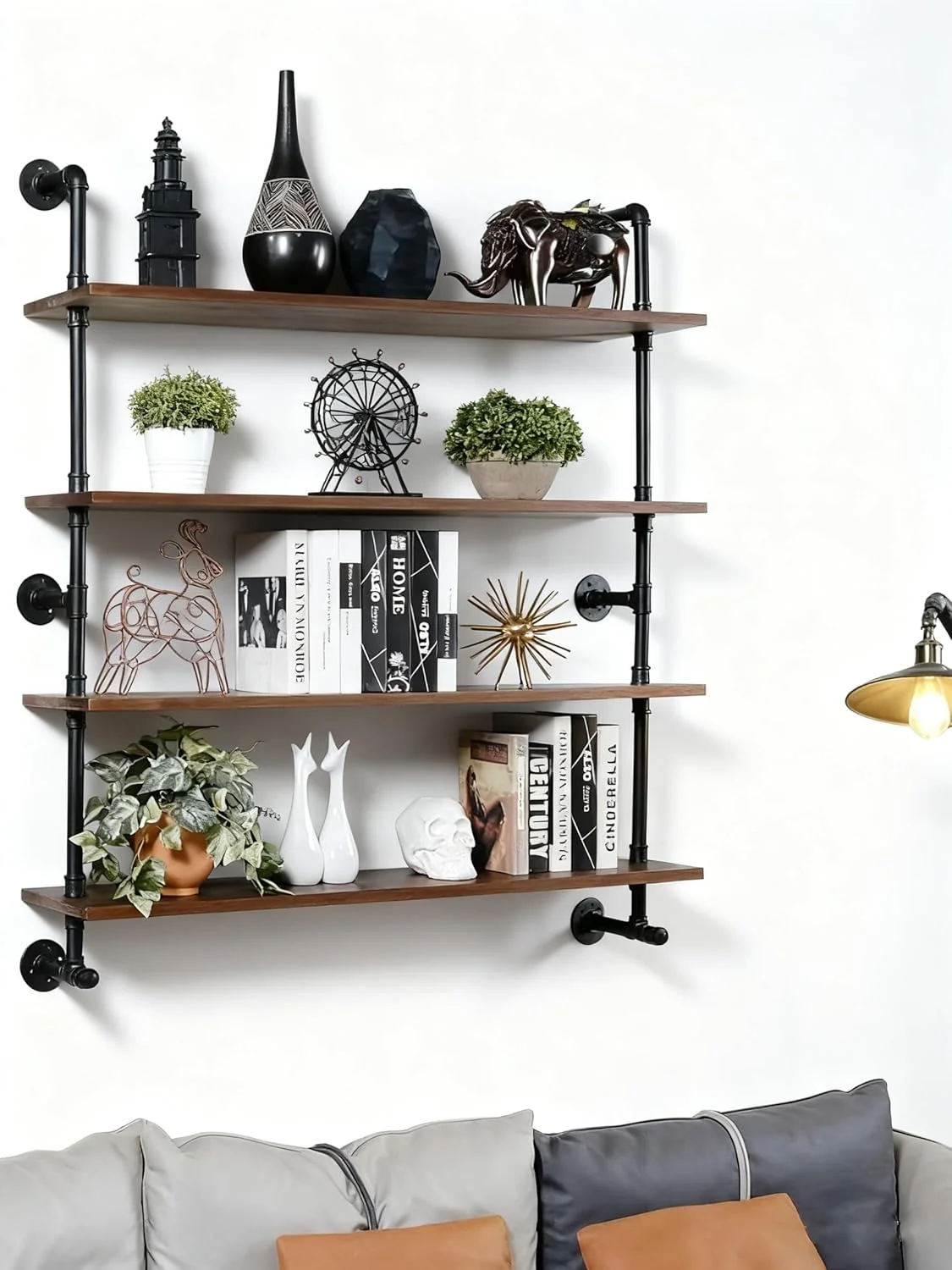 Unique Floating Shelves for Wall Solid Wood Shelves Industrial Pipe Shelving 36inch for Wall Decor Kitchen Living Room World-Class