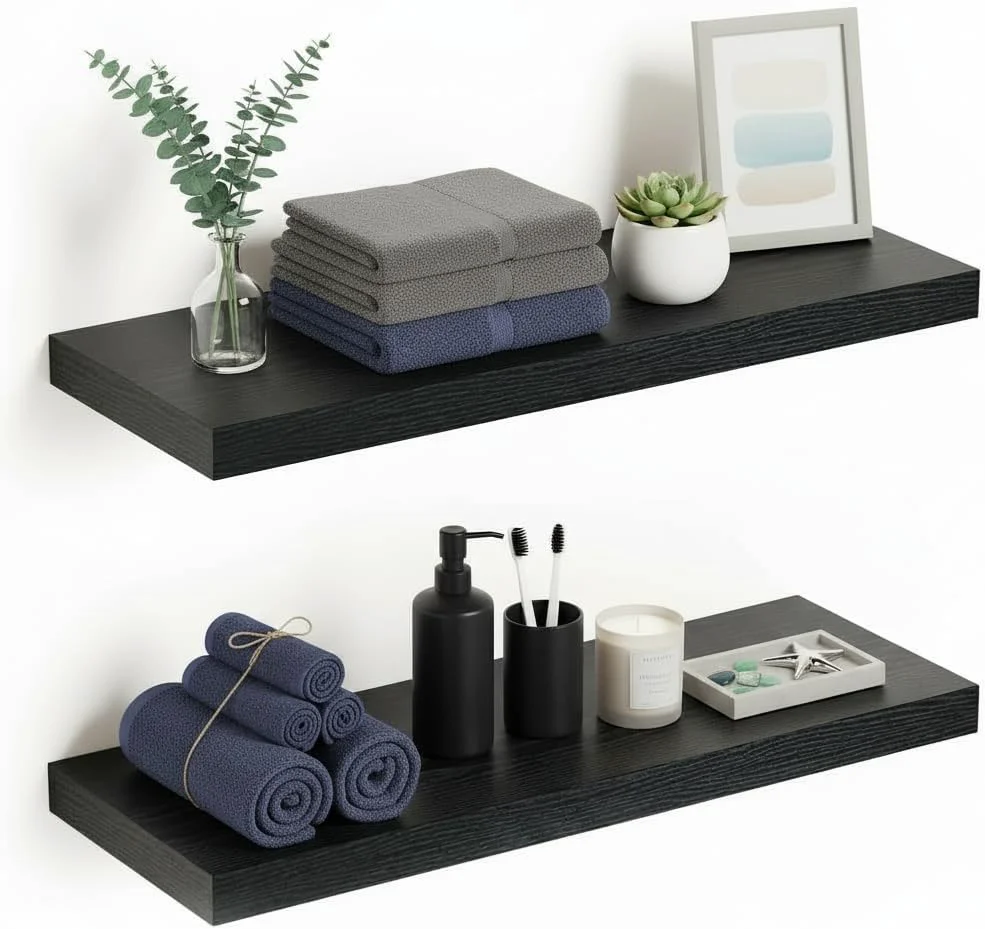 High-End Vivelove Deep Floating Shelves for Wall 24 inches Long Set of 2 Black Practical