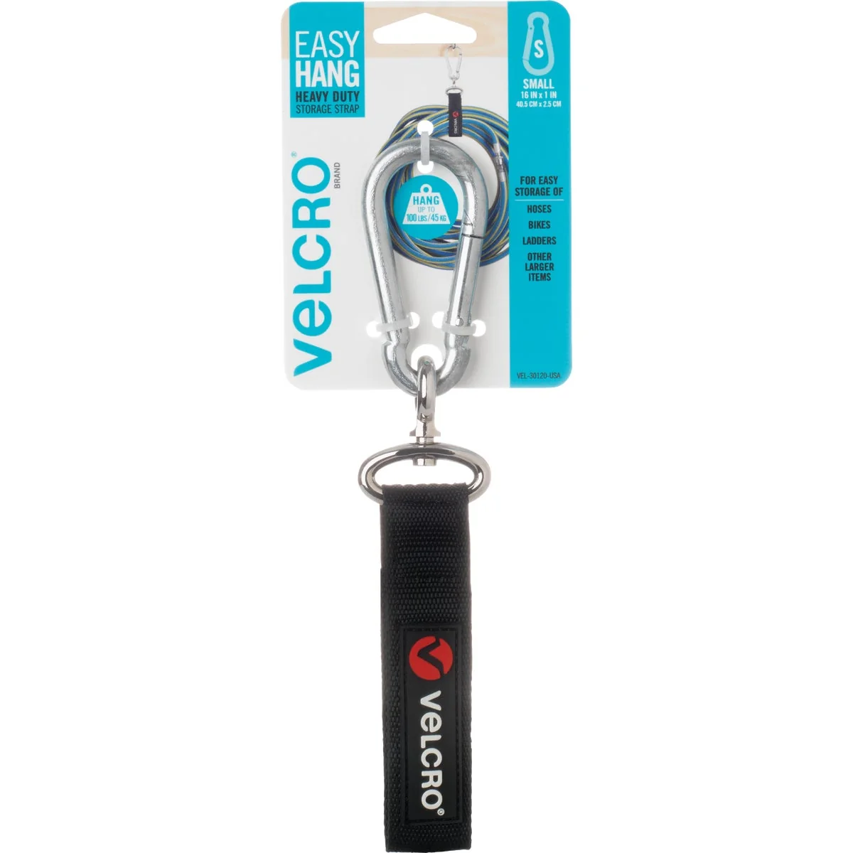 Effective Velcro Brand Easy Hang 16 In. x 1 In. Black 100 Lb. Capacity Strap with Carabiner Comfortable