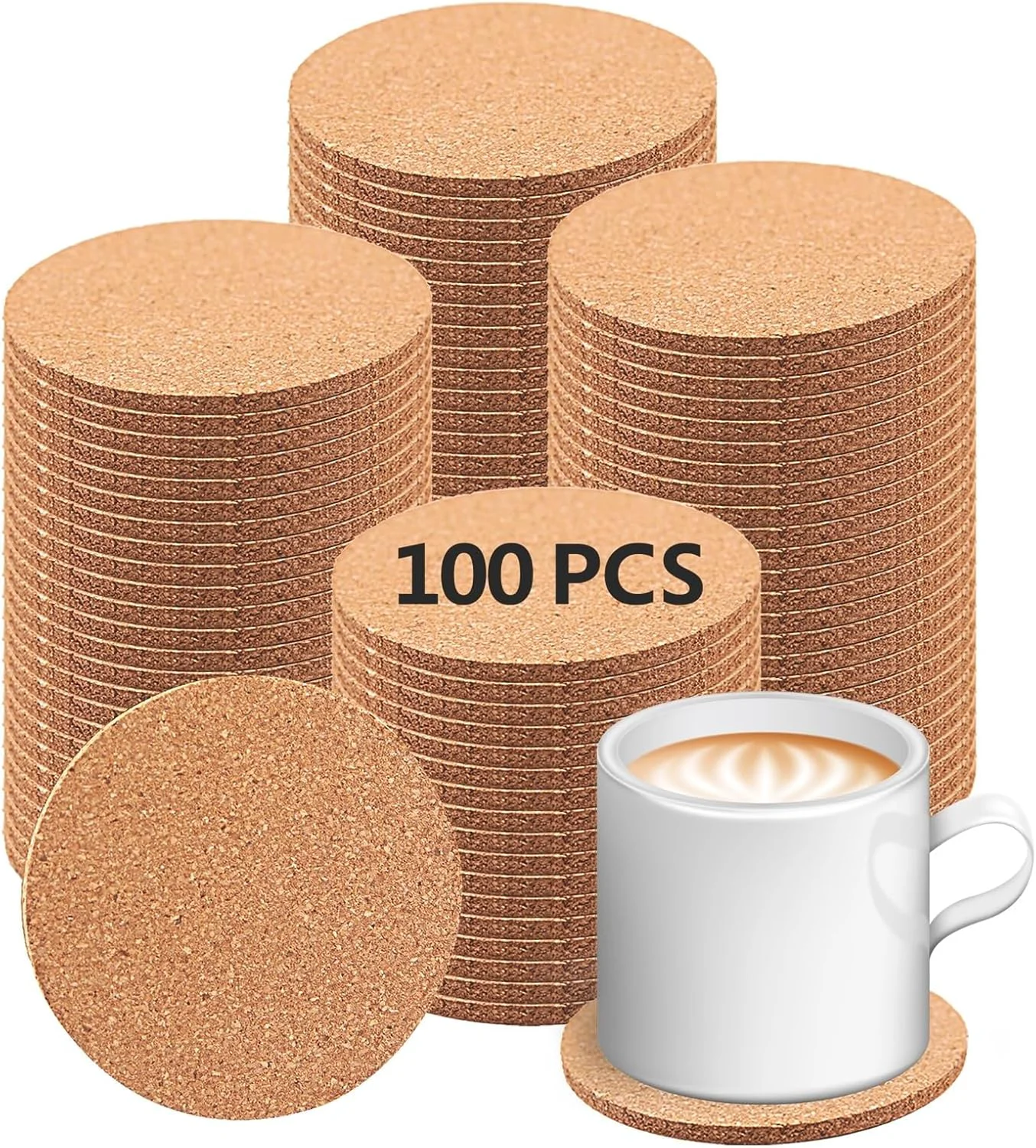 Flexible 100 pcs Cork Coasters for Drinks Bulk Blank Coasters DIY Crafts Non-Slip Heat-Resistant Outstanding