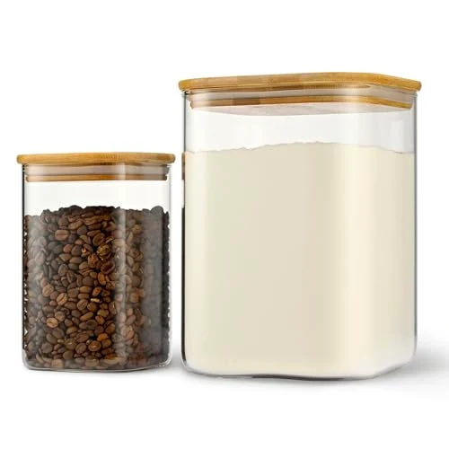 Responsible 122oz 41oz Airtight Glass Square Storage Canister with Bamboo Lid Set of 2 2 Count Verified
