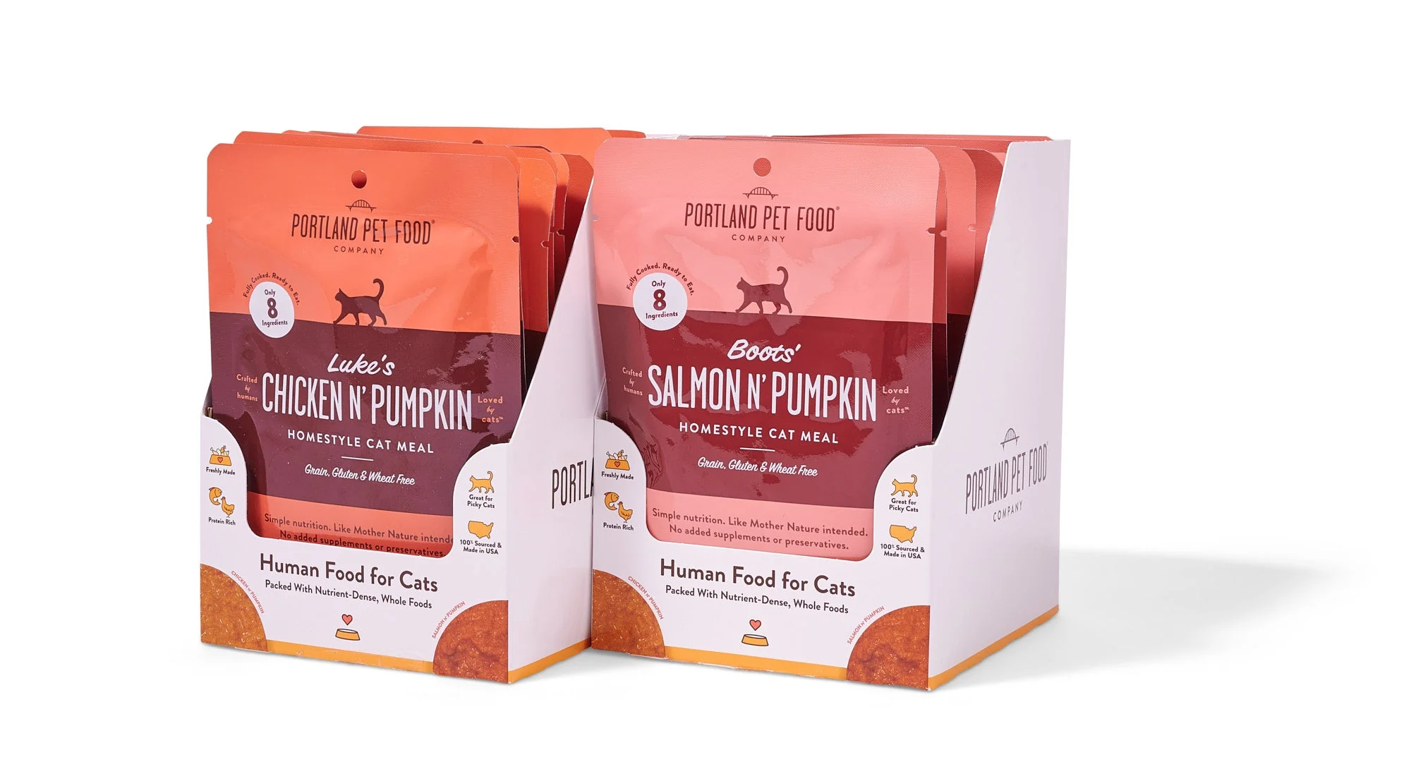 Dependable Portland Pet Food Company Cat Meal Variety Pack Homestyle Wet Puree Cat Food Meal Human-Grade Grain- 2.6 oz Pouches Selected