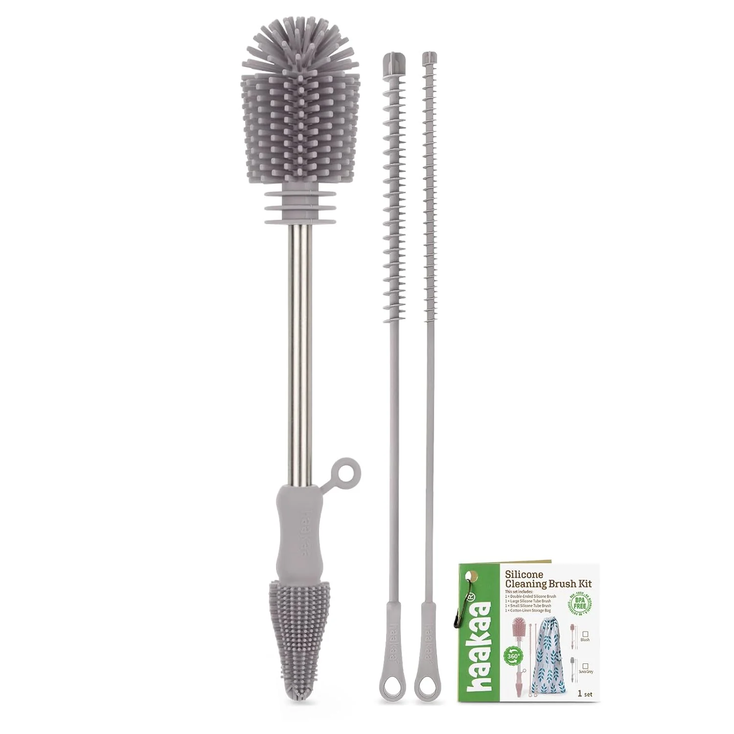 Breathable haakaa Silicone Cleaning Brush Kit – Suva Grey – Bottle Brush for Breast Pumps Breast Milk Collector Baby Bottles Nipples Breastmilk Storage Bags Unique