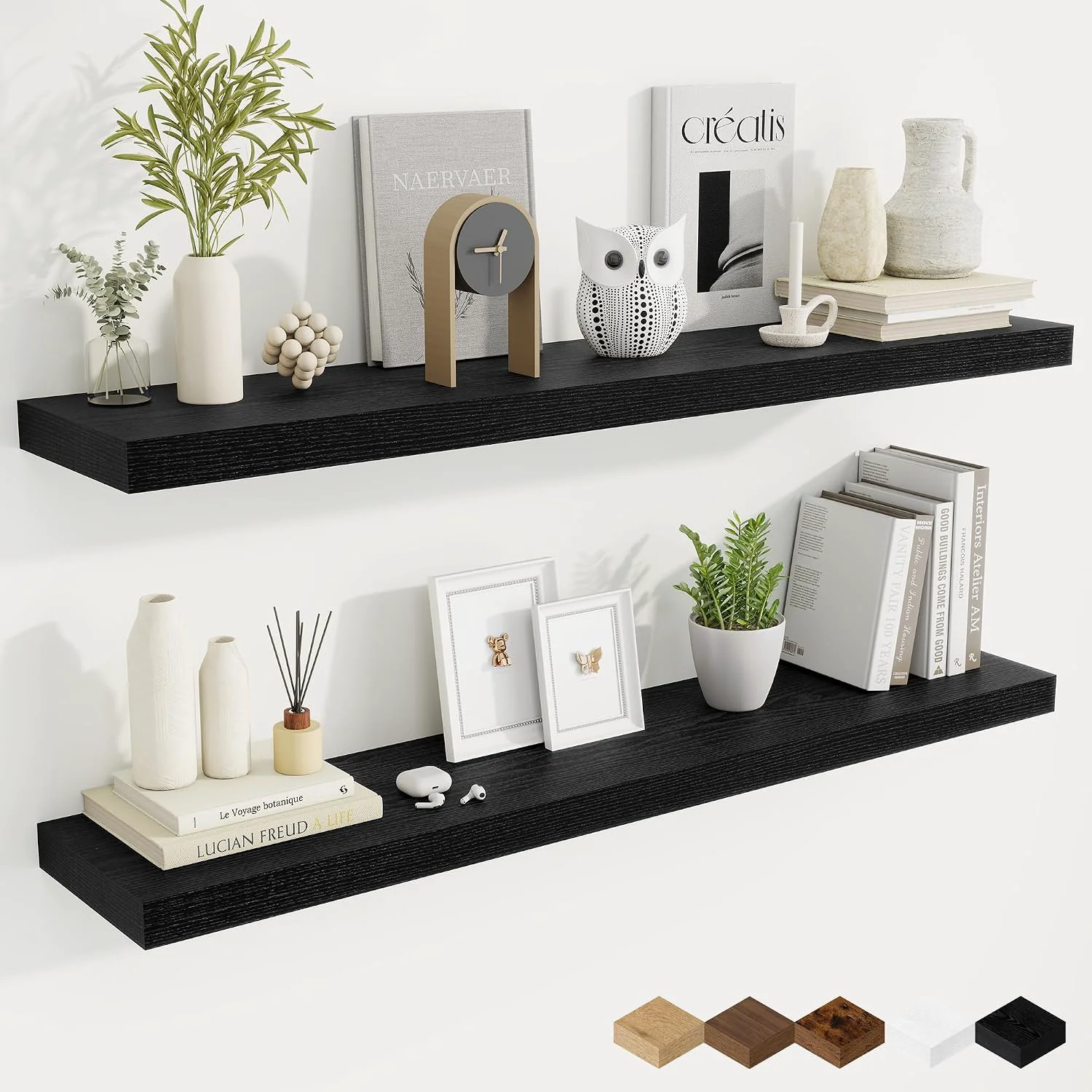 Sophisticated Fun Memories 48 Inch Black Floating Shelves 9.3 Inch Deep Wall Shelves for Living Room Bedroom Kitchen Rusitc Wall Mounted Bathroom Shelves 2 Pack Heavy-Duty Deep Shelf for Books，Decor Unique