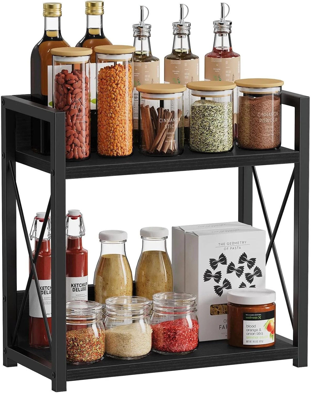 Organic Giikin Kitchen Countertop Organizer 2 Tier Coffee Bar Organizer Black Spice Rack for Counter Kitchen Counter Shelves Particleboard 15.8 L x 7.9 W x 15.8 H Black L Premium