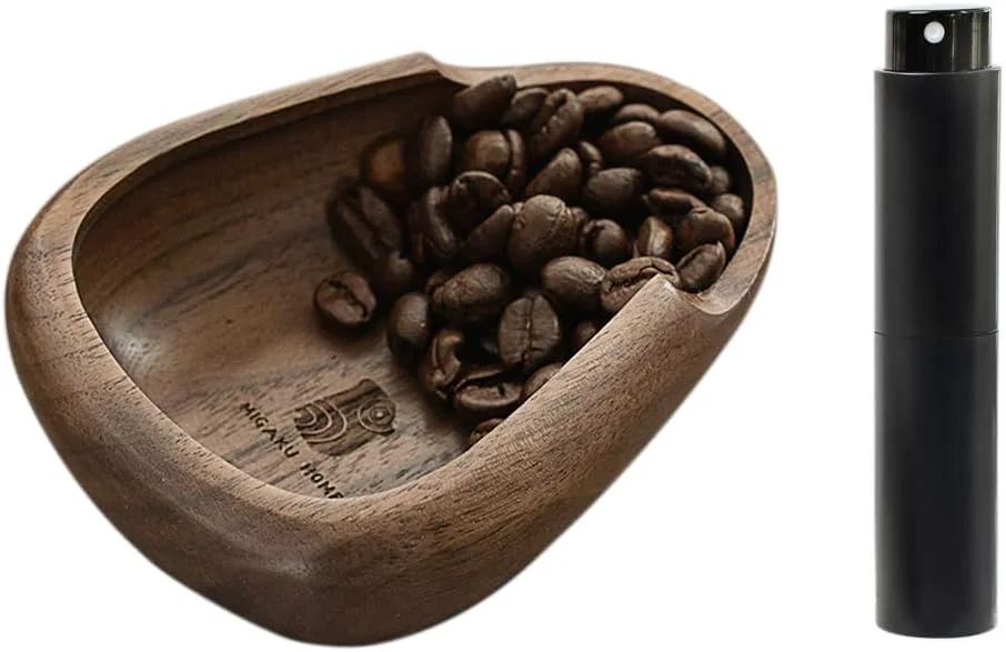 Breathable Coffee Bean Dosing Cup RDT Spray Bottle Set – Walnut Wood Espresso Accessories Kit with Static Reduction Spray Measuring Tray for Coffee Tea ﻿ Traditional