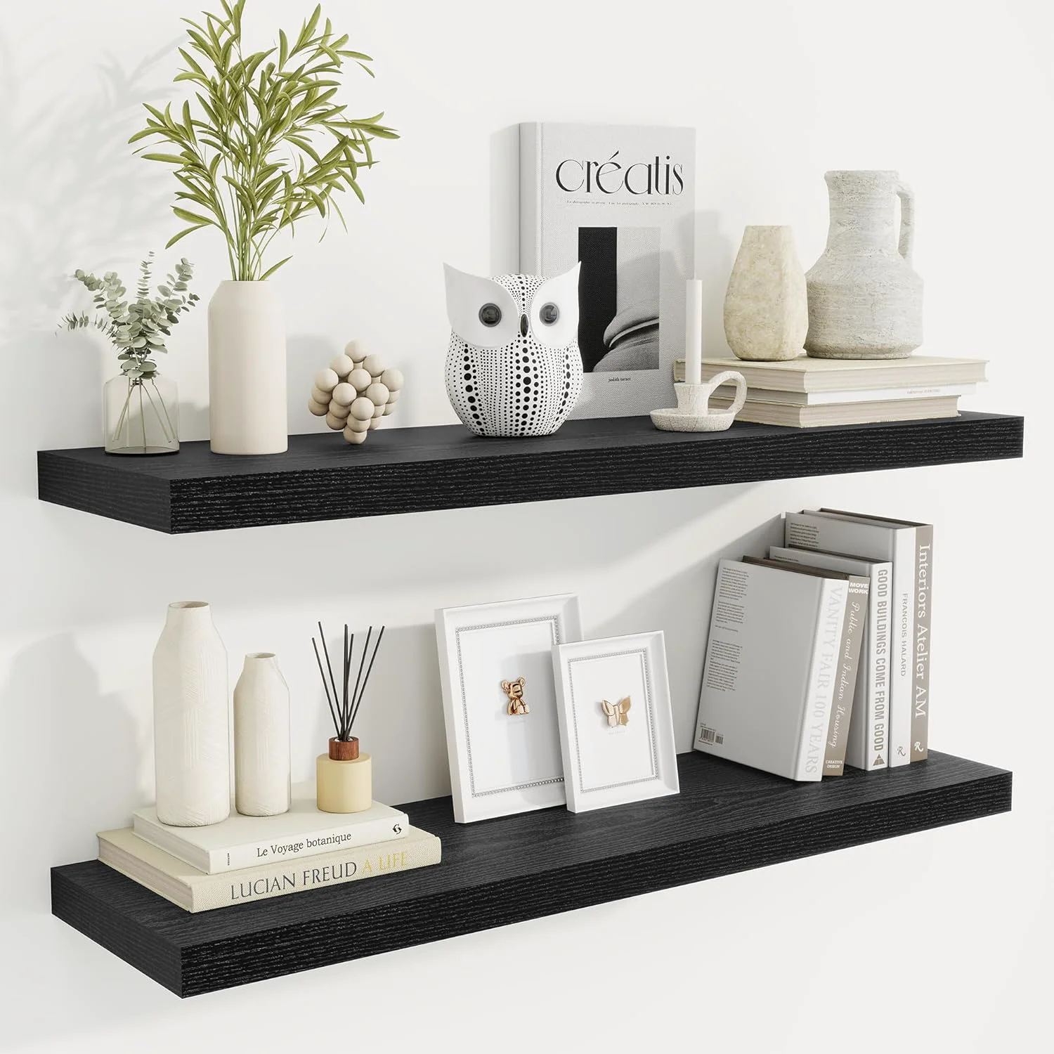 Expertly Made 36 Inch Floating Shelves 9.3 Inch Deep Rustic Wall Shelves – Extra Deeper Wall Mounted Storage Shelves for Bathroom Kitchen Living Room Black Detailed