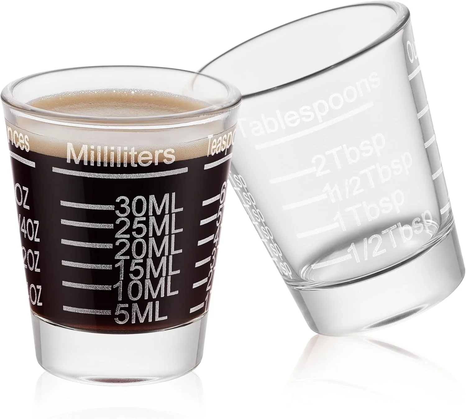 Enhanced Ackers Shot Glasses Etching Scale Measuring Cup 2PACK Espresso Shot Glasses Liquid Heavy Glass 26-Incremental Measurement 1 OZ 2 TBS 6 TSP 30 ML Kitchen Tools Durable