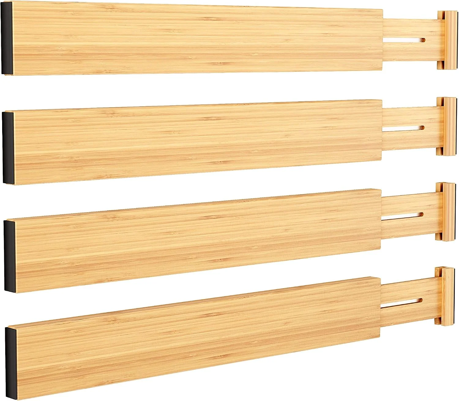 Specialty BAMEOS Bamboo Expandable Drawer Dividers – Fits 13.3 –19 Drawers 2 High Set of 4 Spring-Loaded Bamboo Separator for Kitchen Island Bathroom Vanity amp Dresser Drawers Functional
