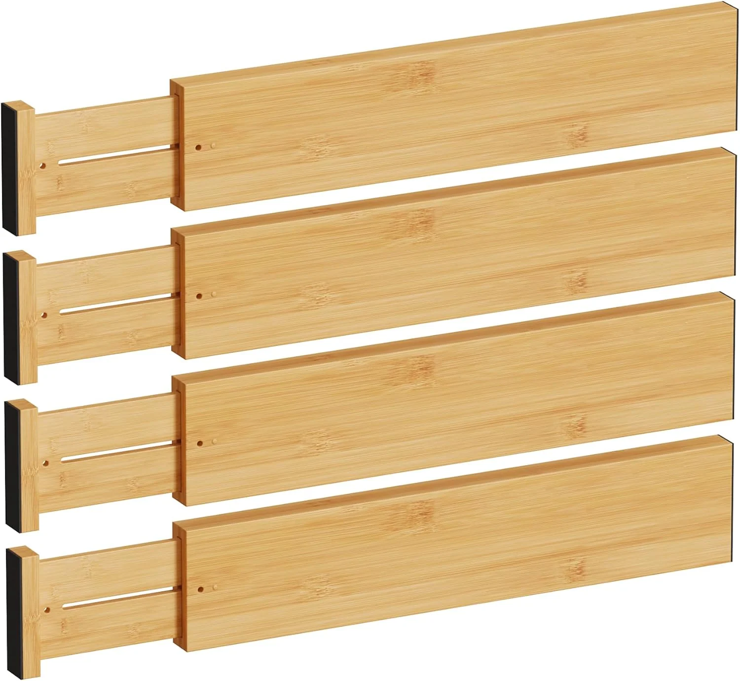 Contemporary BAMEOS Bamboo Expandable Drawer Dividers – Fits 16.65 –22 Drawers 4 Extra Deep Walls Set of 4 Maximum-Height Spring-Loaded Organizer for Deep Kitchen Bathroom amp Dresser Drawers Clean