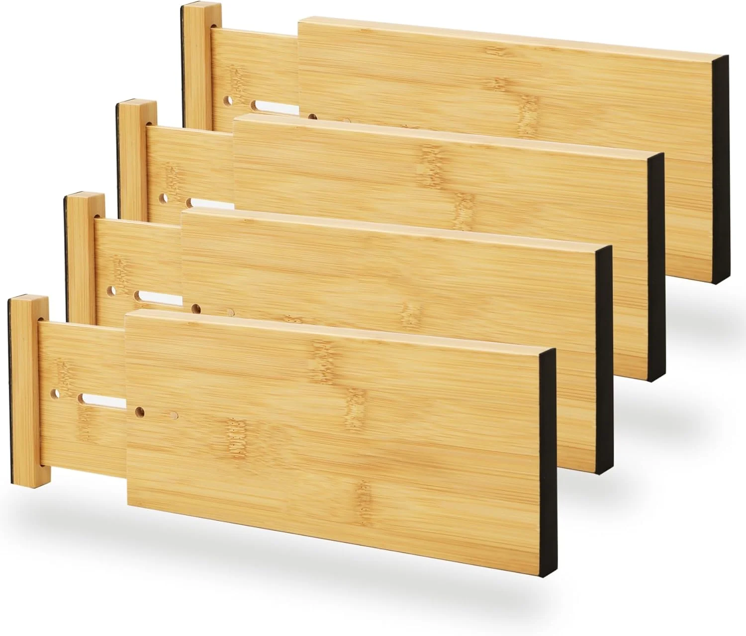 Next-Generation Bameos 4 High Bamboo Drawer Dividers – Adjustable Small Drawer Organizer – Kitchen Dresser Bathroom Bedroom Office – 4-pack Versatile
