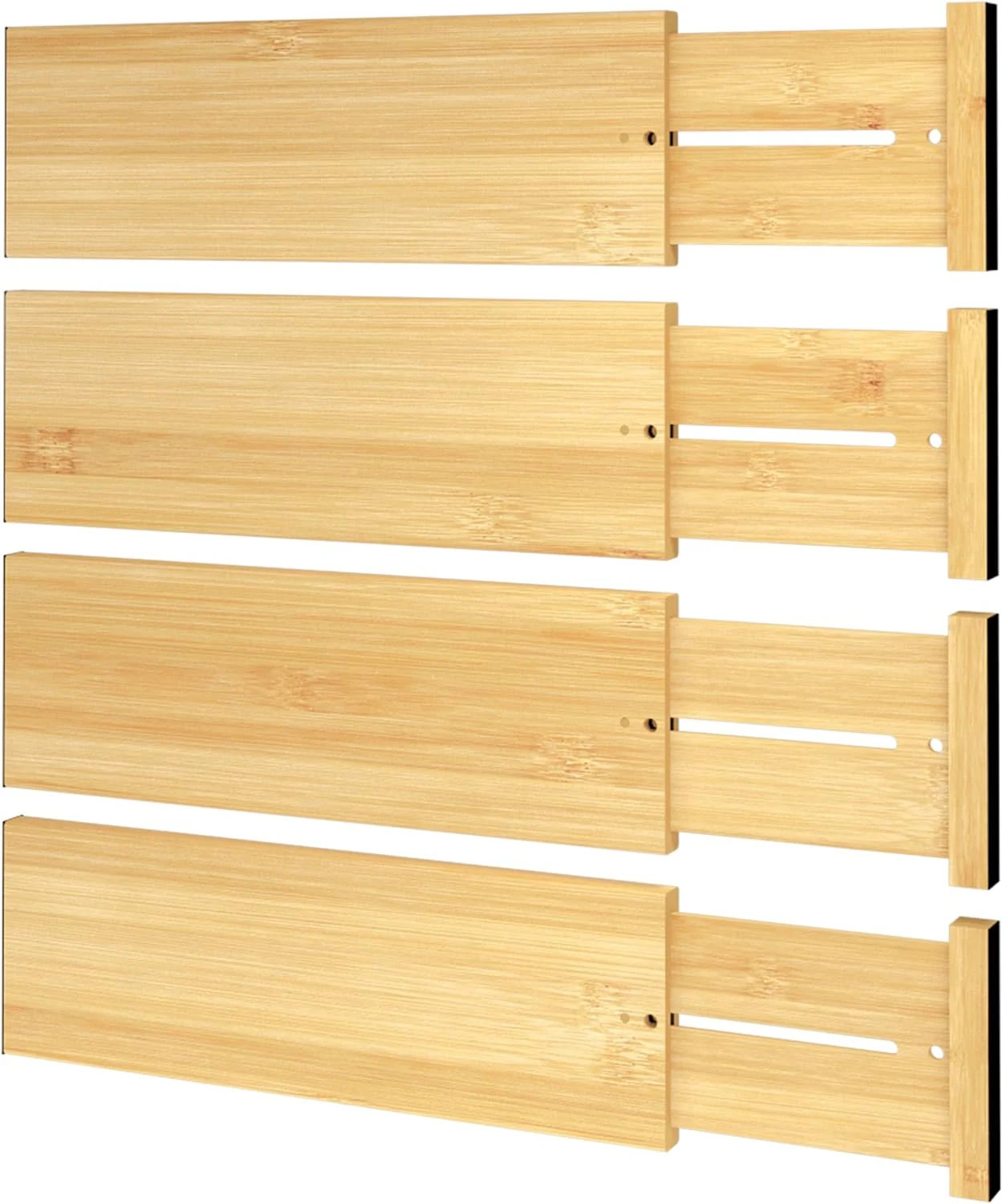 Clean BAMEOS Bamboo Expandable Drawer Dividers – Fits 12.2 –17 Drawers 4 Extra Deep Walls Set of 4 Tall Spring-Loaded Separator for Baby Dresser Sock Drawer amp Bathroom Cabinet Pure