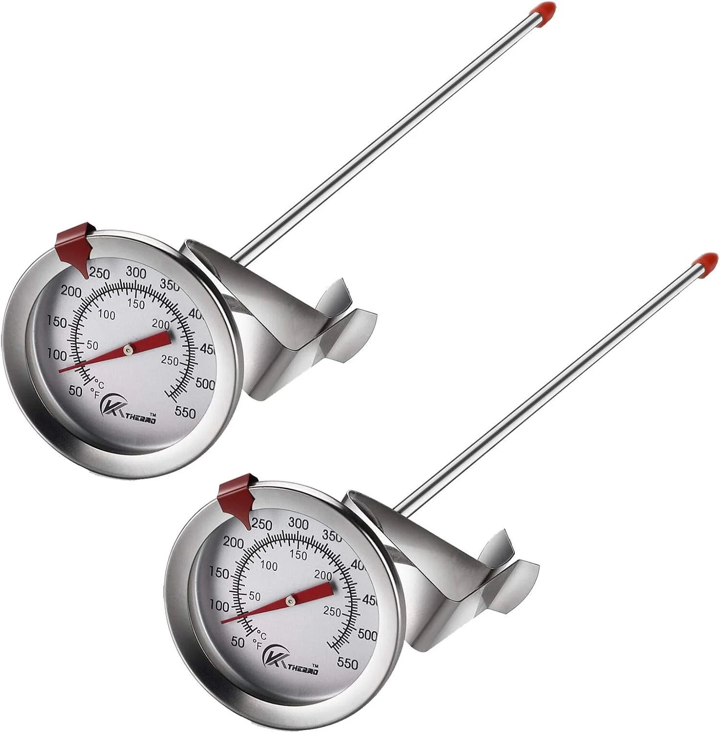 First-Class KT Thermo Deep Fry Thermometer with Instant Read Oil Thermometer 2-Pack 12 Stainless Steel Stem Meat Cooking Thermometer for Turkey BBQ Gril Official