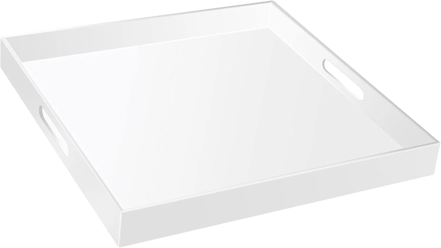 Excellent 18×18 Inches Glossy White Acrylic Serving Tray with Handles Extra Large Ottoman Tray Decorative Trays Spill-Proof Coffee Table Space Saver Oversize Organic