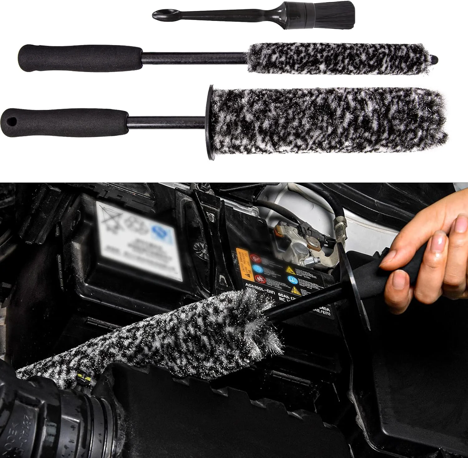 Breathable Car Wheel Rim Brush Kit Woolies Wheel Brush Car Cleaning Brush Fiber Rod Steel Ring Fiber Cleaning Brush Long Non-Slip Handle Clean Brush