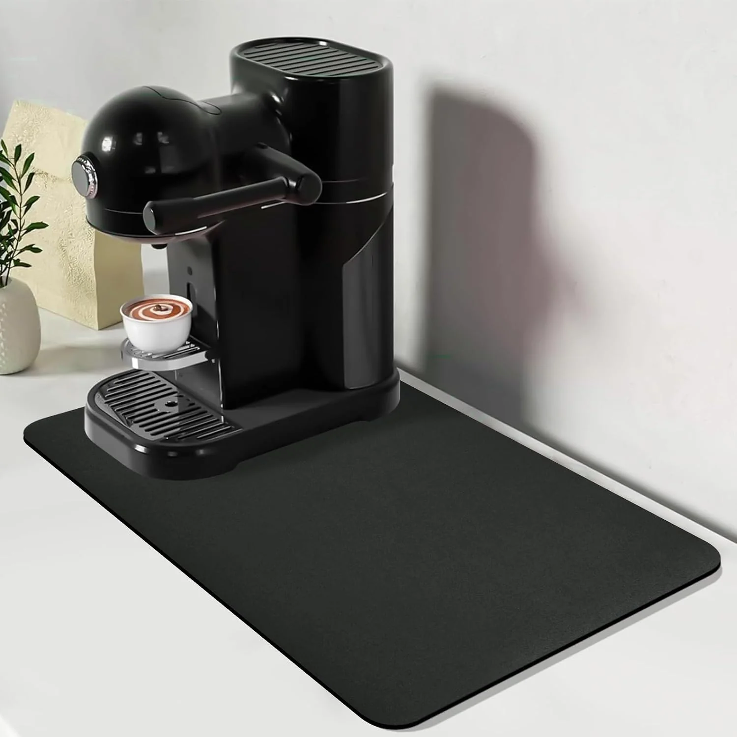 Specialty Bloss Coffee Mat Coffee Bar Mat Dish Drying Mat Kitchen Counter Mat Absorbent Hide Stain Rubber Backed Dish Drying Pad 12.2 x19.7 Black Soft