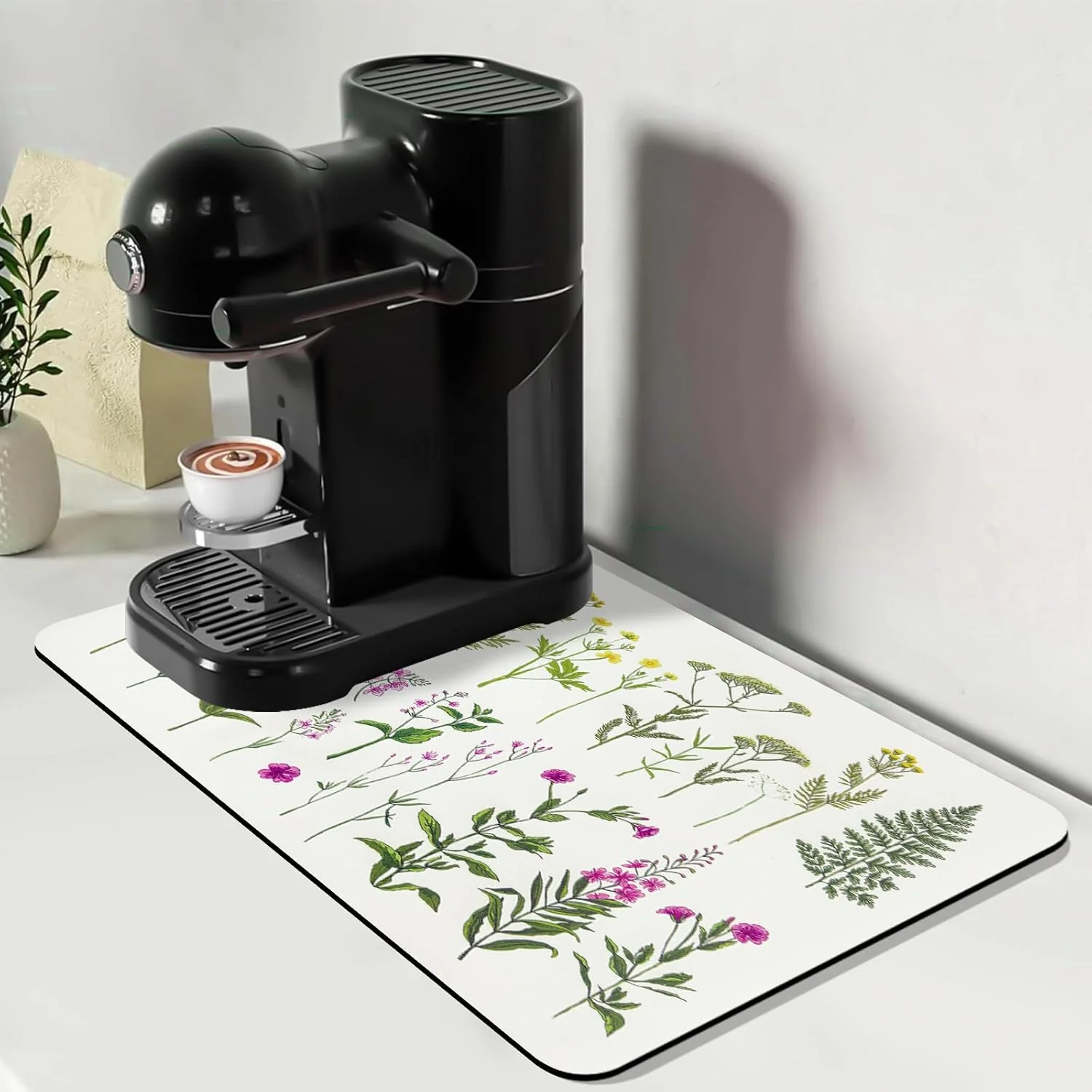 Detailed Bloss Kitchen Mat Coffee Mat 12 x19 Coffee Bar Maker Mat Kitchen Counter Mats Absorbent Hide Stain Rubber Backed Dish Drying Pad Traditional