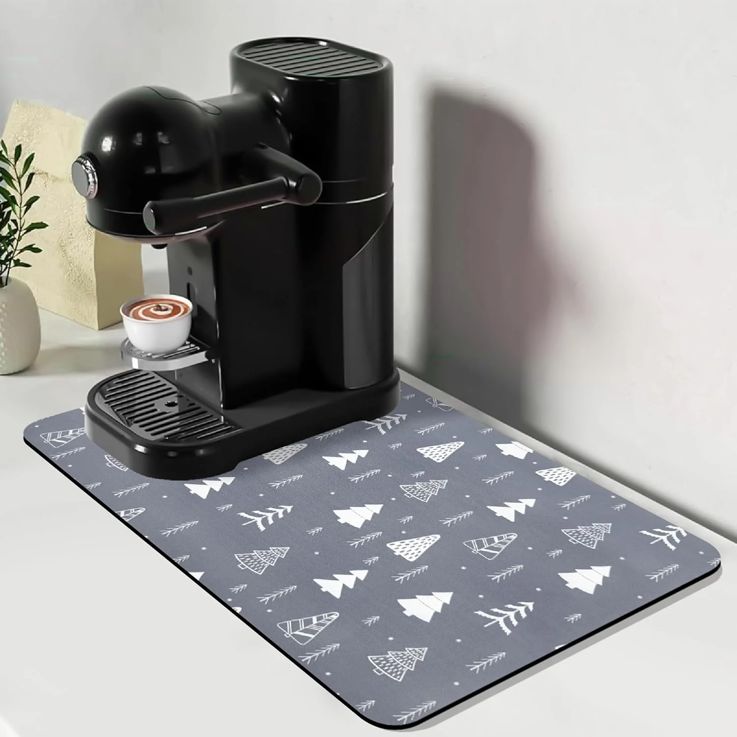 Luxury Bloss Coffee Mat Christmas 12 x19 Bar Mat with Waterproof Rubber Backing Fit Under Coffee Maker Machine Kitchen Counter Dish Drying Mat-Grey and Safe