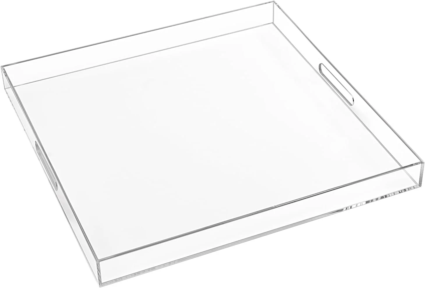 Certified 22×22 Inches Oversize Extra Large Sturdy Clear Acrylic Serving Tray King Size Decorative Big Ottoman Trays with Cut Out Handles Water Proof Bed Tray Modern