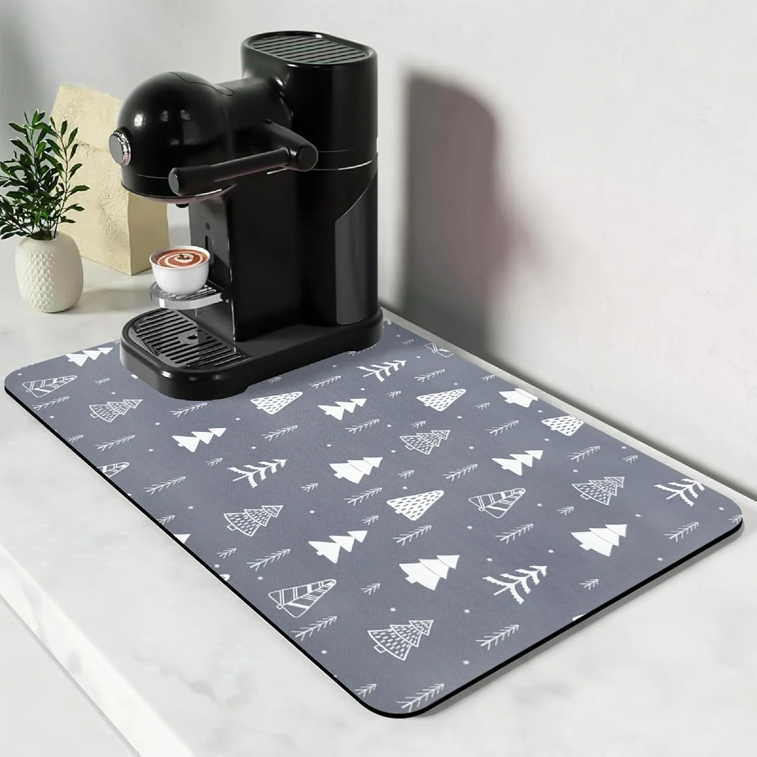 Premium Material Bloss Christmas Coffee Mat 16 x24 Absorbent Bar Mat with Waterproof Rubber Back Fit Under Coffee Maker Machine Kitchen Counter Stylish