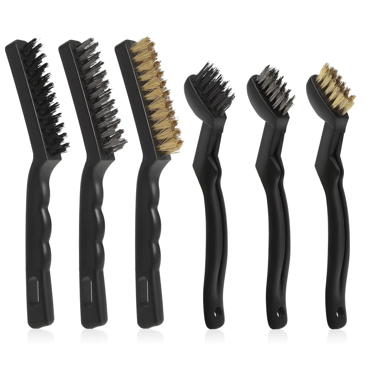Professional Wire Brushes Pack of 6. for Cleaning Welding Slag Rust and Dust. 9 and 6-3 4 Brass Nylon Stainless Steel Brushes with Rigid Handle Premium