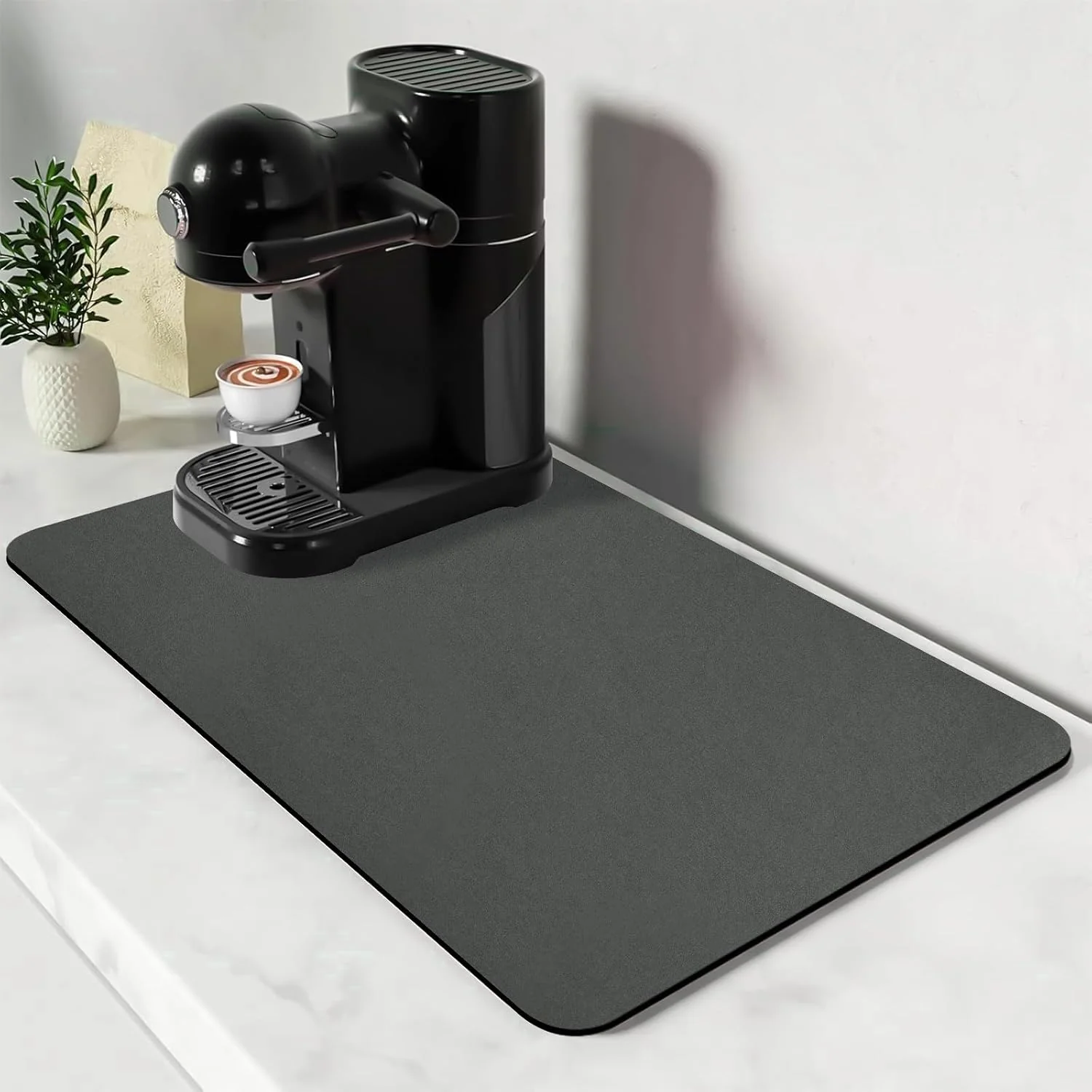 Certified Bloss Grey Dish Drying Mat Coffee Bar Mat for Countertops – 16 x 24 Kitchen Counter Mat Absorbent Hide Stain Rubber Backed Dish Mat High-Quality