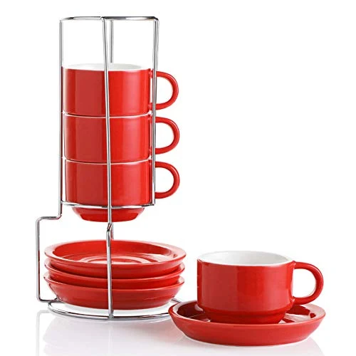 Contemporary Sweejar Porcelain Espresso Cups with Saucers 4 Count Genuine