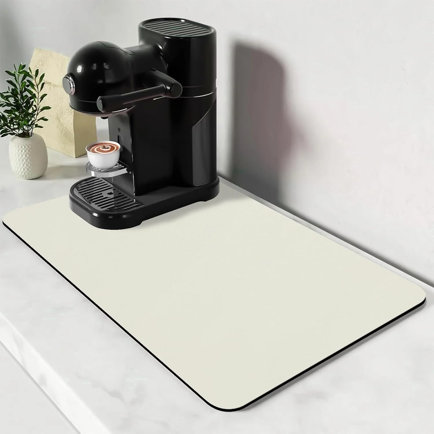 Versatile Bloss Drying Mat Coffee Mat – Off White – 16 x24 Absorbent Hides Stains Rubber Backed – Dish Drying Mat Fits Under Coffee Maker or Espresso Machine Easy-to-Use