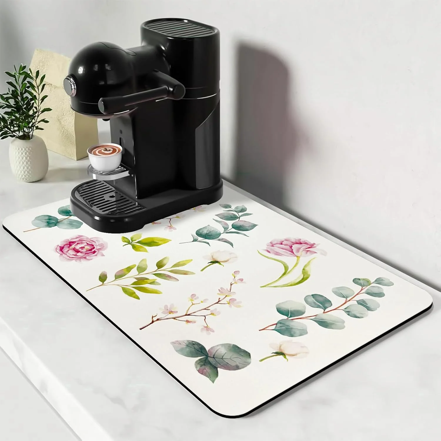 Premium Material Bloss Mat for Coffee Station Dish Drying Mat Kitchen Counter Mat Absorbent Water Hide Stain Rubber Backed Dish Drying Pad 24 x16 Rose Fast