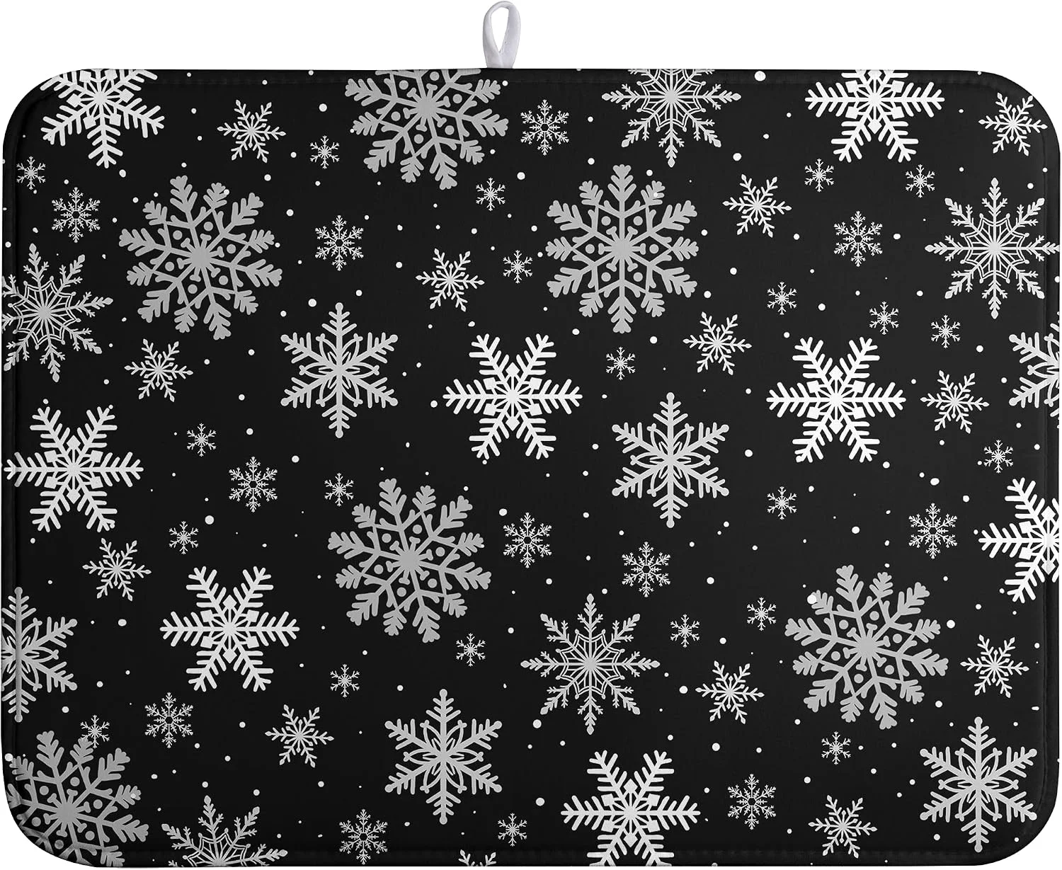 Breathable Winter Snowflake Black Dish Drying Mat Christma Snowflakes Large Kitchen Mats Dish Drying Pad Absorbent Dish Dryer Mat for Kitchen Countertops Microfiber Drainer Pad Dish Drying Mats 18×24 in High-Performance