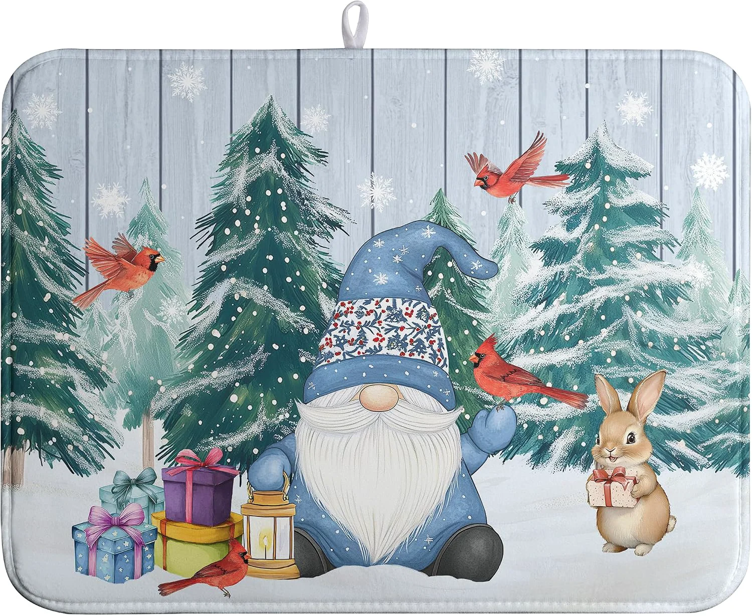 Official Winter Gnome Dish Drying Mat Christmas Tree Snowman Large Kitchen Mats Dish Drying Pad Bird Absorbent Dish Dryer Mat for Kitchen Countertops Microfiber Drainer Pad Dish Drying Mats 18×24 in Functional