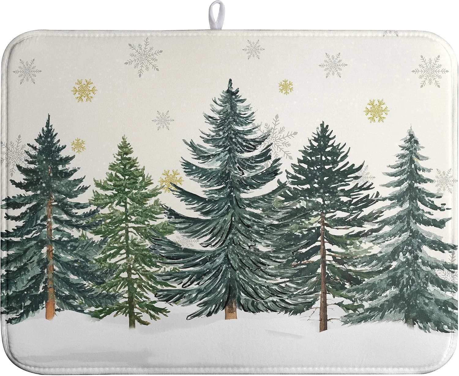 High-Performance Winter Forest Dish Drying Mat Winter Snowflake Large Kitchen Mats Dish Drying Pad Christmas Tree Absorbent Dish Dryer Mat for Kitchen Countertops Microfiber Drainer Pad Dish Drying Mats 18×24 in Recyclable