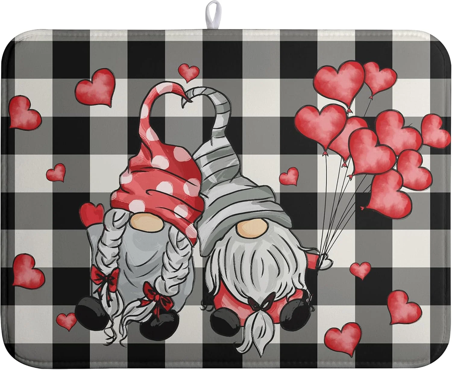 Elite Valentine Gnome Hearts Dish Drying Mat Valentines Gnomes Dishes Dryer Mats for Kitchen Countertop 18×24 Inches Under Coffee Maker Drainer Matt Premium Material