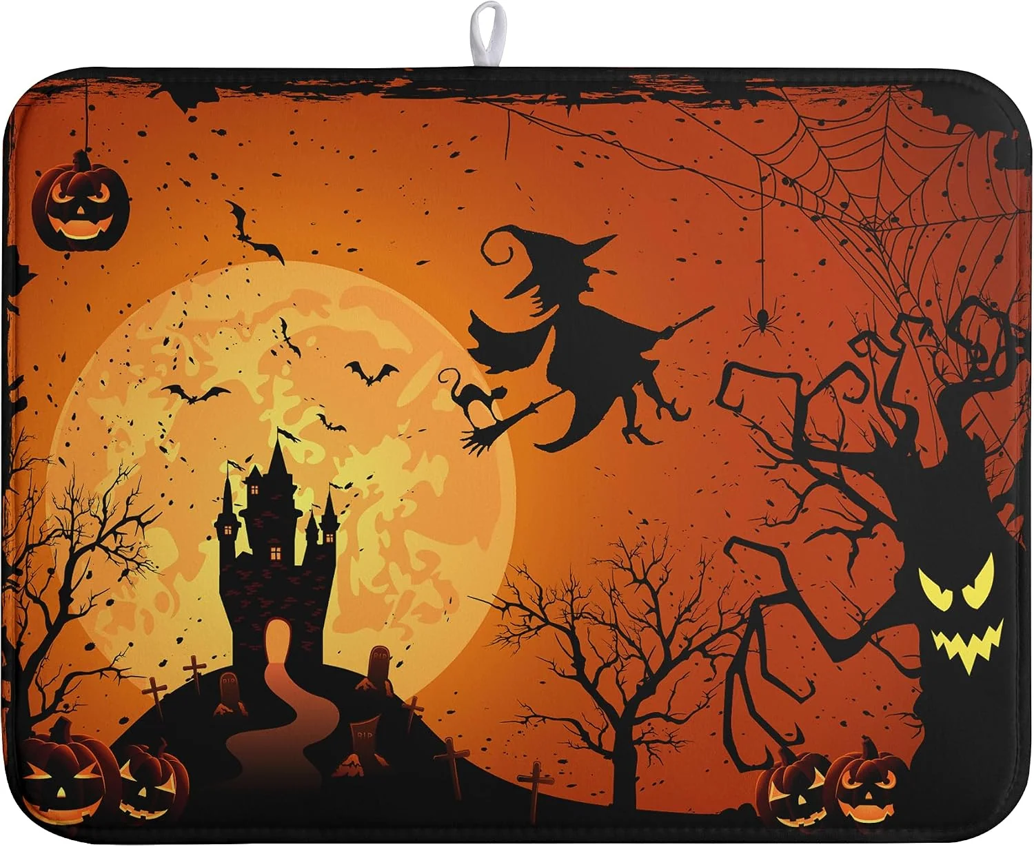 Elite Happy Halloween Dish Drying Mat Fall Pumpkin Witch Dishes Draining Mats Spooky Castle Coffee Bar Bats Trick or Treat Dish Drying Pad Self Fast Absorbent Dryer Mat for Kitchen Countertop 18×24 in First-Class
