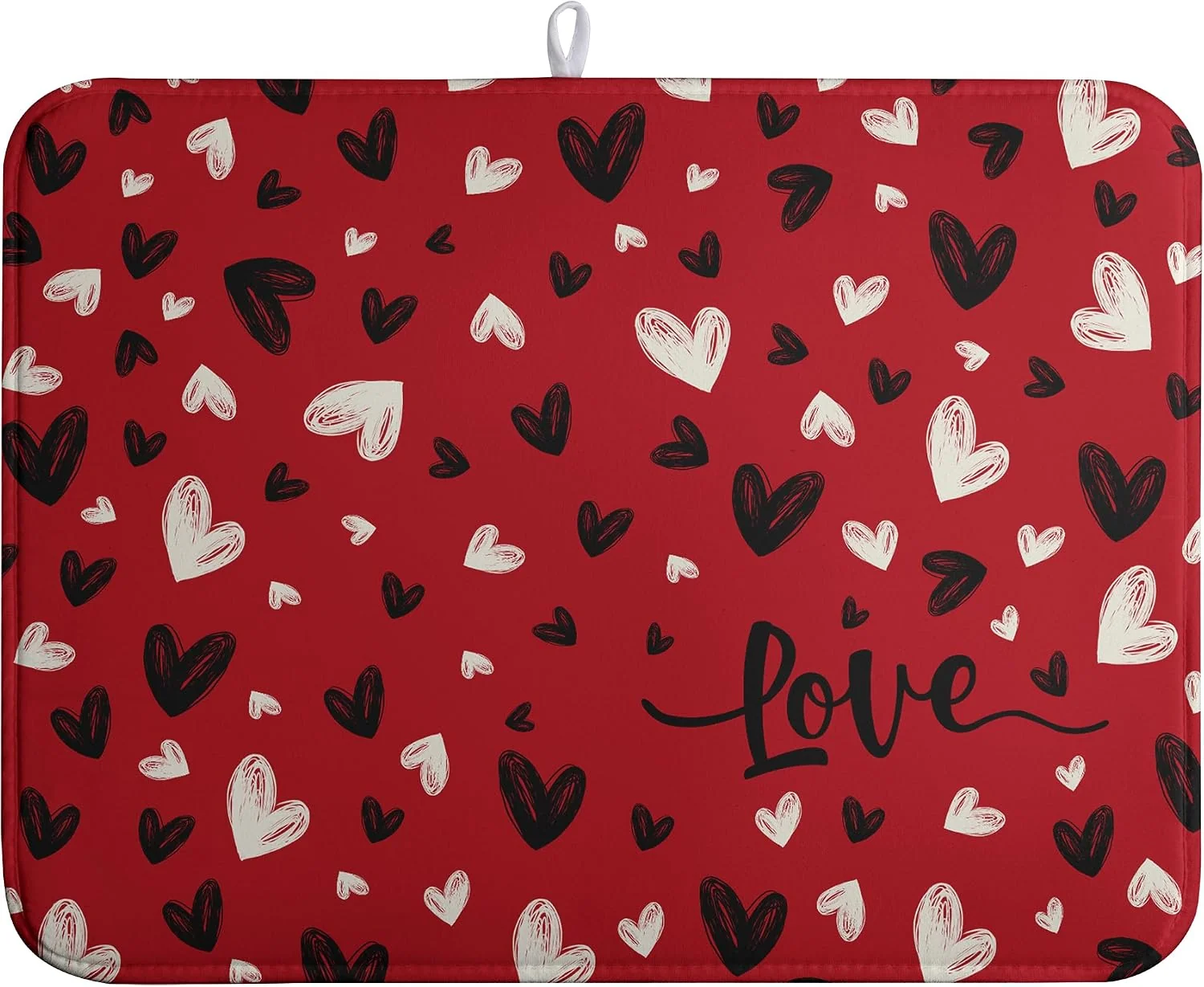 Reliable Valentines Day Dish Drying Mat Red Black Love Heart Valentine Kitchen Dish Drying Pad Absorbent Dish Dryer Mat for Kitchen Countertops Microfiber Dishes Drainer Pad Dish Drying Rack Mat 18×24 in Proven