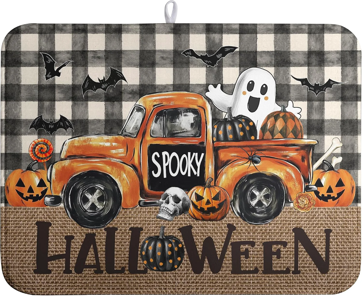 Genuine Halloween Buffalo Plaid Dish Drying Mat Fall Pumpkin Rustic Large Kitchen Mats Dish Drying Pad Absorbent Dish Dryer Mat for Kitchen Countertops Microfiber Drainer Pad Dish Drying Mats 18×24 in Smart