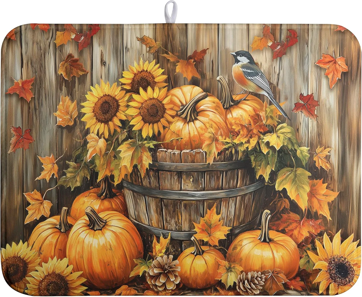 Reliable Fall Pumpkin Dish Drying Mat Autumn Maple Leaves Thanksgiving Large Kitchen Mats Dish Drying Pad Absorbent Dish Dryer Mat for Kitchen Countertops Microfiber Drainer Pad Dish Drying Mats 18×24 in Optimized