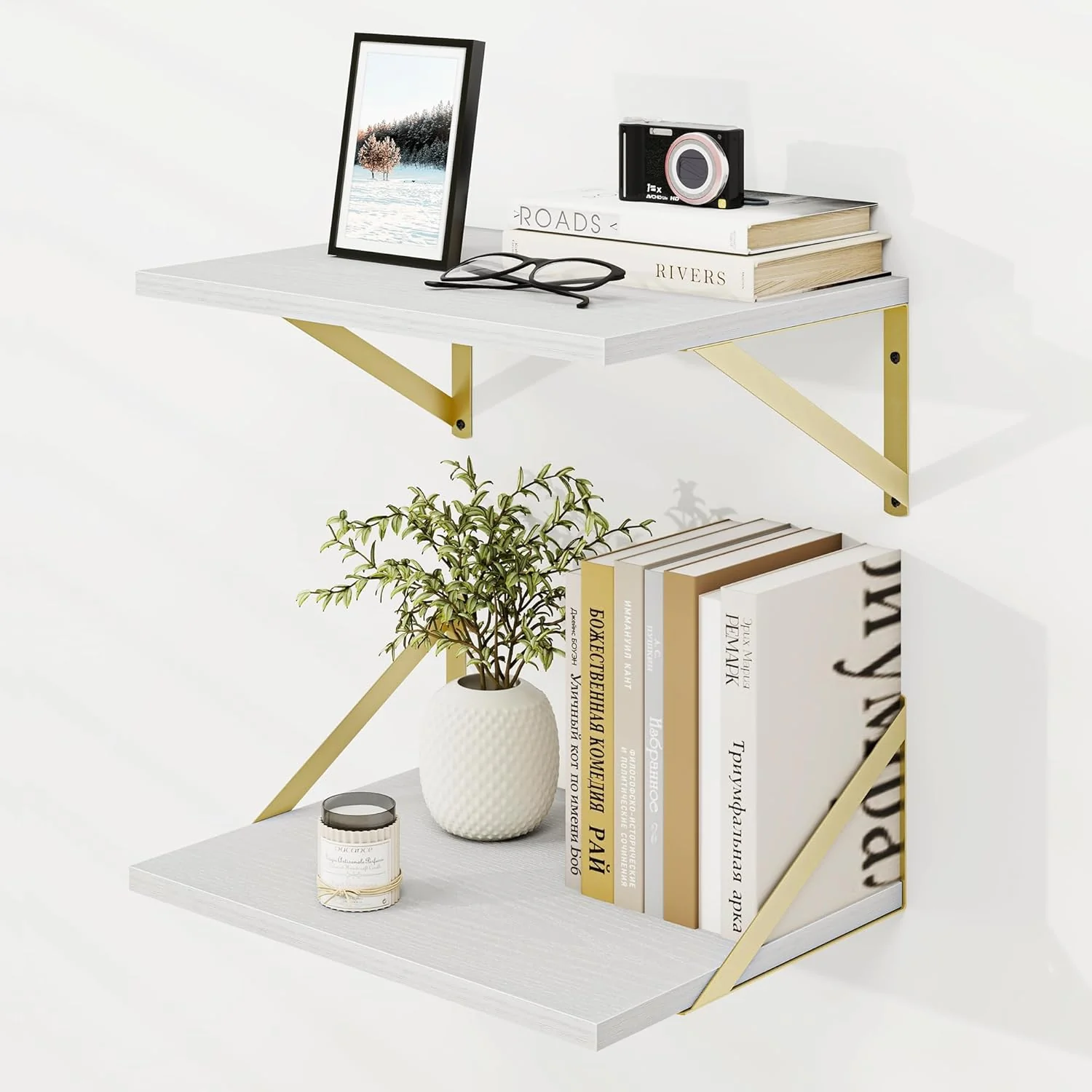 Genuine Dreamland Gold Floating Shelves for Wall Gold Wall Shelf Large Floating Shelf 12 16 inch Set of 2 for Bookshelf Living Room Bedroom Home Office Trendy