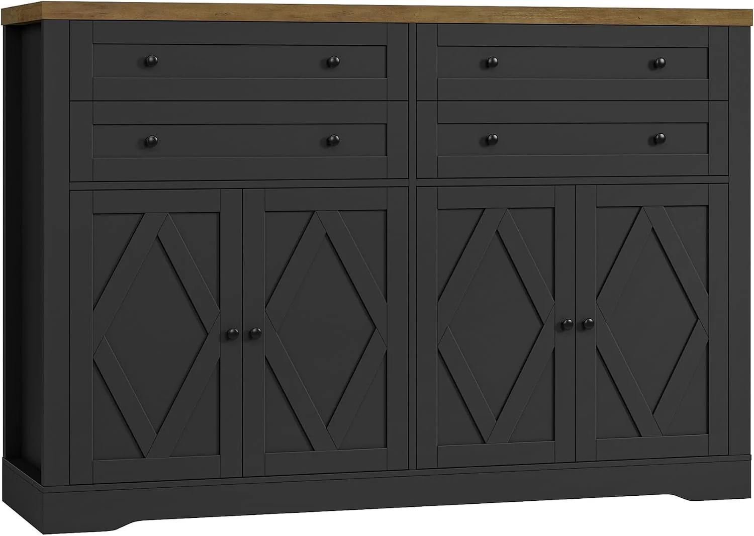 Excellent HOSTACK 55 W Kitchen Buffet Sideboard Cabinet with 4 Storage Drawers Black Reusable