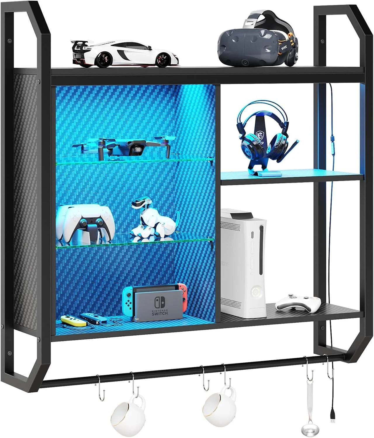 Recyclable ier LED Gaming Floating Shelves 34 Wall Mounted Shelf Pipe Shelves Hanging Display Rack Bookshelf with 6 S-Hook Premium