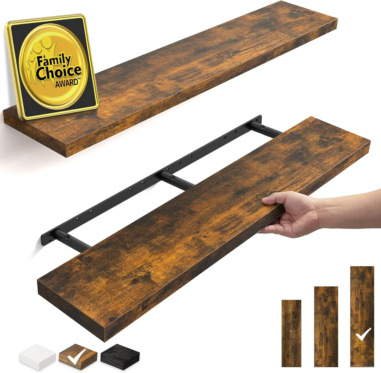 Selected BAYKA Rustic Brown Floating Shelves 47.2in Set of 2 Wall Mount Wood Shelf Fine Crafted