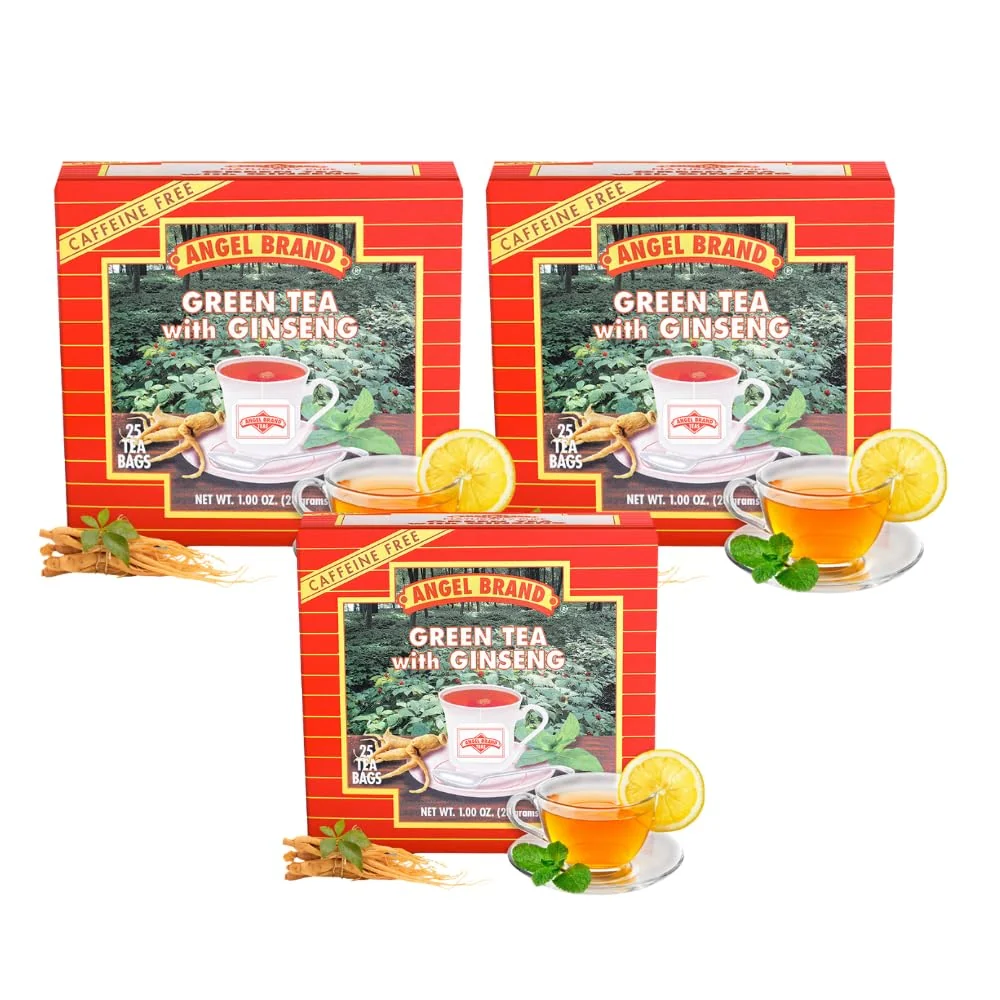 World-Class Angel Brand Green Tea with Ginseng Tea Bags 25 – Pack of 3 – Energizing Antioxidant-Rich Herbal Blend Ginseng Root – Balanced Flavor Rich Nutrients With Health Benefits Enhanced