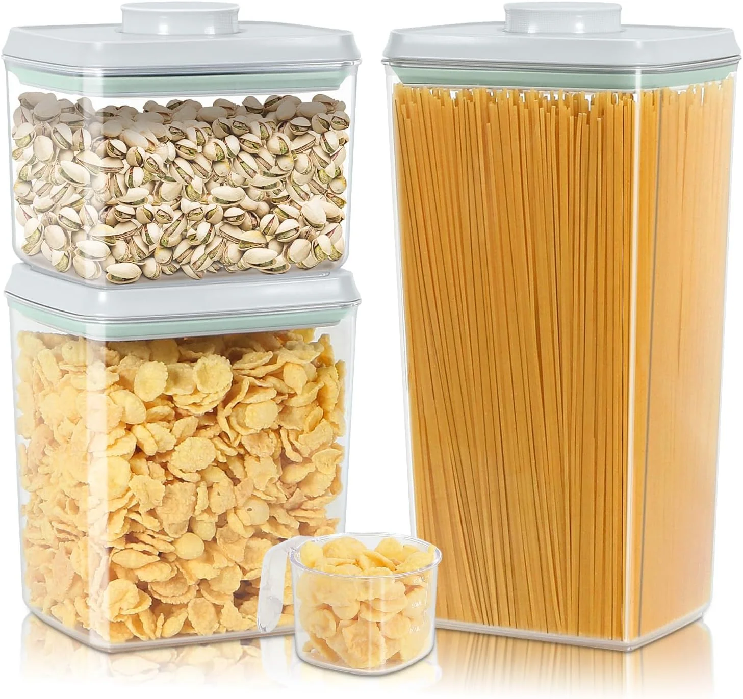 Breathable 3 Pack Pasta Sugar Storage Containers with Pop-up Lid 1.26 2.11 3.48 Qt Efficient