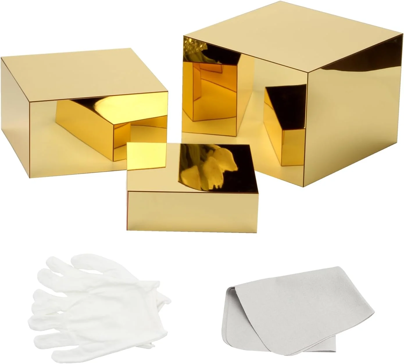 Superior 3 Pcs Acrylic Display Nesting Riser Stand Mirror Gold Acrylic Riser Display Cube Box Stereoscopic Display Stand Acrylic Food Display Risers for Catering Dessert Jewelry Character Party Smart