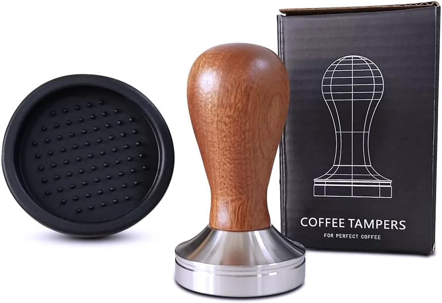 Breathable 58mm Coffee Tamper Espresso Hand Tamper 304 Stainless Steel Espresso Wooden Handle Coffee Tamper with Mat 58mm Solid