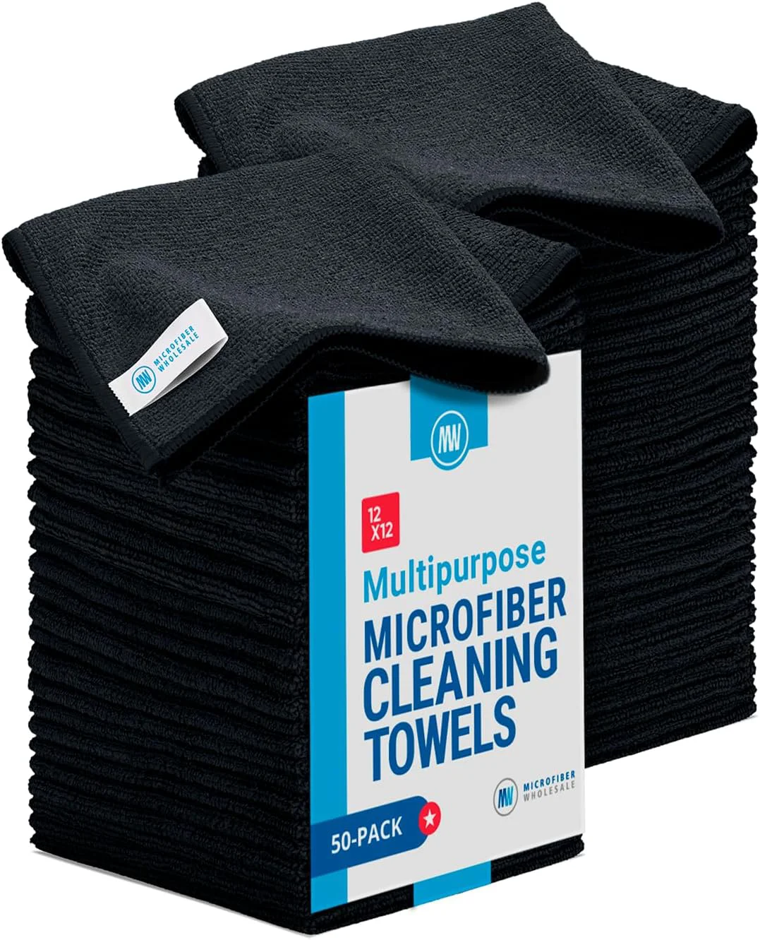 Premium Microfiber Whole 12 x 12 Cleaning Cloths 50 Pack Reusable Towels Wash Rags Dust Cloth All-Purpose Kitchen Dish Cars Shop Glass Black Original